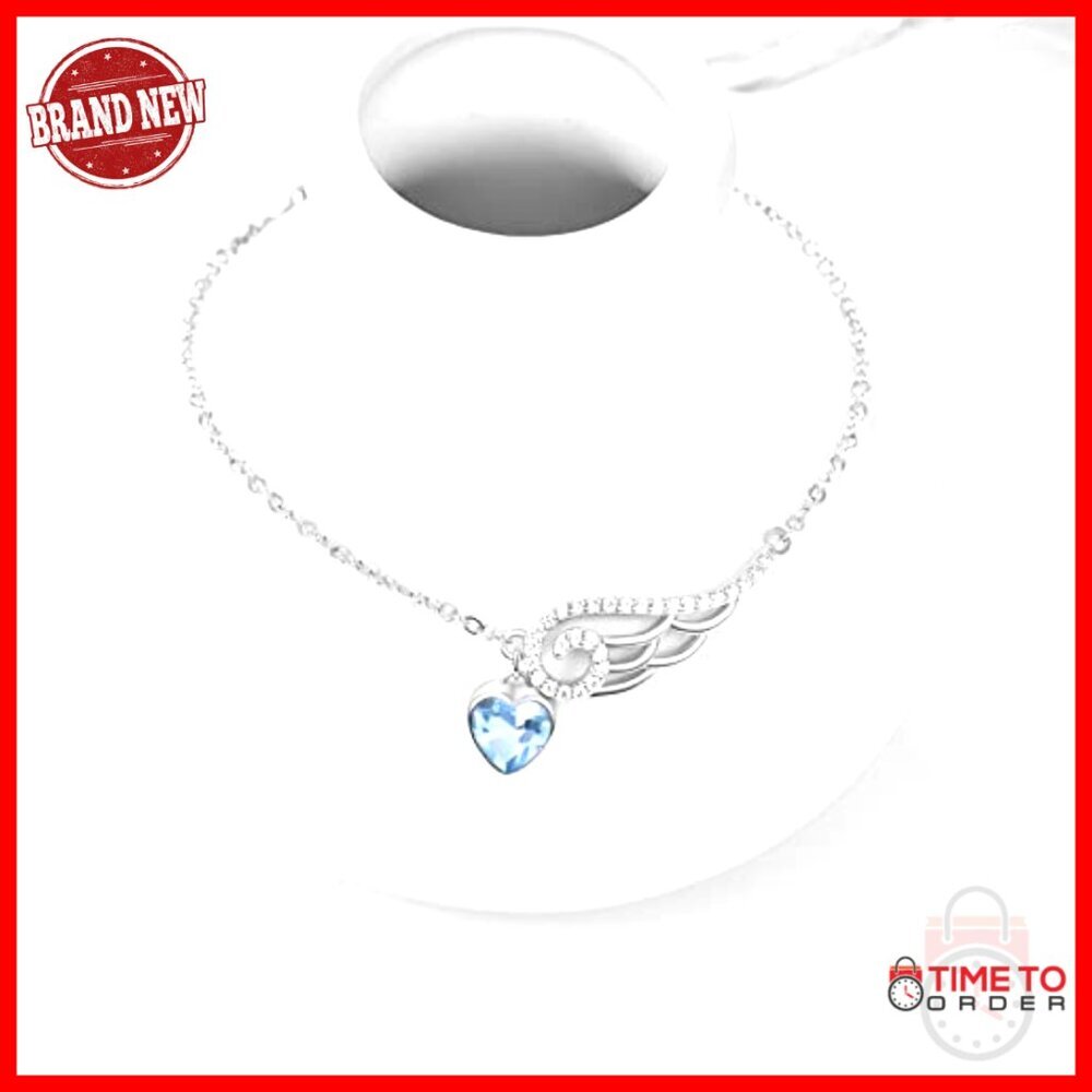 925 Sterling Silver Angel Wing Bracelet Adjustable Heart Birthstone Jewelry Gift - Picture 2 of 7